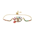 Adjustable gold bracelet featuring colorful zircon evil eye and red heart charm charms - Gold Multi-color Zircon Chain Evil Eye