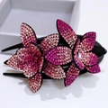 Elegant rhinestone flower hair clip with pink gradient crystals for women's updos - Honey Pink