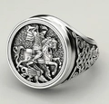 Anello con sigillo vintage argento San Giorgio che uccide il drago e nodi celtici - US 6 / Argento