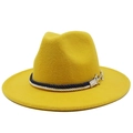 Classic yellow wool felt fedora hat with blue woven rope and silver anchor pendant - M (56-58cm) / Yellow