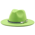 Neon green wool fedora hat with nautical anchor pendant and blue-white braided rope trim - M (56-58cm) / Green