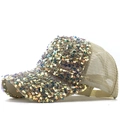 Casquette de baseball respirante à paillettes réfléchissantes avec ouverture pour queue de cheval - Doré