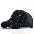Casquette de baseball à paillettes noires avec filet respirant et fermeture réglable - Noir