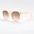 Lunettes de soleil rondes beiges à monture complète avec verres dégradés et branches texturées - Monture Beige Verres Thé Rose