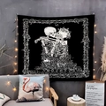 Gothic skull lovers tarot wall tapestry with roses and stars for home dormitory decor - 75x50cm / Black and White Skull Lovers