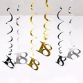 Set of 6 gold, black, and silver PVC hanging swirl decorations for an 18th birthday party - 18 Years Old / Gold/Silver/Black