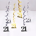21st birthday party hanging swirls decorations in black, gold, and silver PVC set - 21 Years Old / Gold/Silver/Black