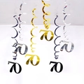 70th birthday PVC hanging swirls in gold, silver, and black colors for party decor - 70th Birthday (Gold Silver Black) / 6 Pieces Set