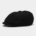 Detailed side view of a black cotton newsboy cap showing fabric texture and crown structure - M (56-58cm) / Black