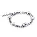 Poliertes Silber-Armband mit Herzanhänger und Familien-Silhouetten im kubanischen Stil - Silberner Familienfiguren Herzstil (KB118522-KHY)