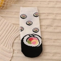 White cotton ankle socks with cute cartoon sushi pattern and character for women - One Size / White Sushi (3554C)