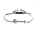Adjustable silver moon and star beaded bracelet with multicolored zirconia stones - Bead Chain Moon Star / White Gold