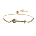 Adjustable gold moon and star bracelet with colorful cubic zirconia insets - Colored Chain Moon Star / Gold