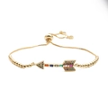 Pulsera ajustable de cobre con flecha de circón colorida y cadena de cuentas doradas - Cadena de Bolas Dorada