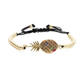 Verstellbares Ananas-Armband aus Gold mit bunten Zirkoniasteinen an schwarzer Kordel - Perlenkette Ananas Stil B