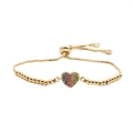 Pulsera ajustable de cuentas doradas con colgante de corazón y circonitas de colores - Cadena de Caja de Perlas Doradas Corazón