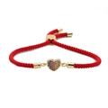 Pulsera trenzada roja ajustable con colgante corazón dorado y circonitas color - Cuerda Ajustable Roja Corazón
