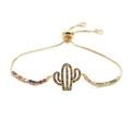 Adjustable gold bracelet featuring a vibrant cactus charm with multicolored zircon inlay - Colorful Zirconia Chain Cactus / Gold (Colorful Zirconia Chain)