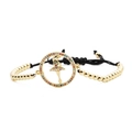 Adjustable gold ballet dancer bracelet with colorful zircon inlay and black braided rope cord - B Bead Chain