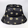 Cappello a secchiello in rete nera traspirante con stampa a margherite per il sole - Nero