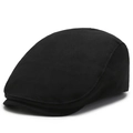Classic black cotton flat cap featuring a structured multi-panel stitch design and sleek finish - Adjustable / Black