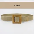 Elastic woven belt with square buckle in flaxen color for bohemian summer dresses - Flaxen