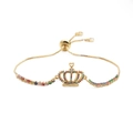 Adjustable gold crown bracelet featuring vibrant multi-color crystals on a sleek chain - Gold Crown Zirconia Chain