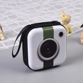 Square tinplate coin purse featuring a vintage camera print and secure black zipper - Camera No. 4 (Green Stripe Camera Style)