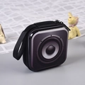 Square black EVA coin purse with speaker pattern and portable hand strap for headphones - Camera No. 3 (Speaker Style)