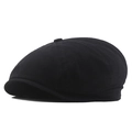Klassische schwarze Schiebermütze aus Baumwoll-Twill mit acht Paneelen und gebogenem Schirm - Schwarz
