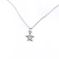 Macro detail of silver star pendant with cubic zirconia inlay on a brass chain - Platinum Star Necklace / Silver