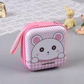 Pink square cartoon bear coin purse with zipper and handle for earphones and small items - Cartoon HAPPINESS