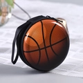 Orange basketball shaped earphone storage pouch with zipper and lanyard - Basketball