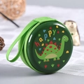 Green round tin storage case with cartoon dinosaur and lanyard for earphones - Letter Dinosaur No. 2 (Green)