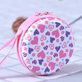 Pink tinplate coin purse with heart floral pattern for earphones and data cables - Geometric No. 2 (Pink Hearts)