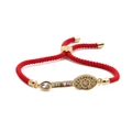Adjustable red braided rope bracelet with gold evil eye charm and colored cubic zirconia - Red Rope Gold