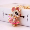 Funkelnder rosa Strass-Maus-Schlüsselanhänger mit goldenem Metall und Schleifendetail - Rosa