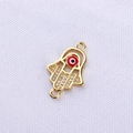 Detail of gold Hamsa hand charm with devil's eye and zircons for DIY jewelry making - Red Gold Hamsa Hand