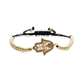 Golden Hamsa Hand beaded bracelet with multi-color zircon and adjustable black cord - Gold Bead Chain Hamsa Hand