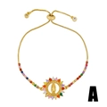 Bracelet Vierge Marie doré avec zircons colorés et fermoir coulissant ajustable - Style A-Madone Ronde