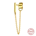 Minimalist S925 sterling silver long chain tassel drop earrings with 18K gold plating - Smooth Line / Gold Single Minimalist Bar Chain Earring