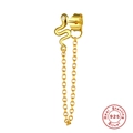S925 sterling silver gold snake tassel drop earring with sparkling zircon stone - Gold Single Snake Chain Earring