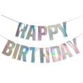 Holographic glitter Happy Birthday banner with metallic rainbow finish for party decor - Holographic Glossy Birthday