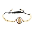 Bracciale intrecciato regolabile con ciondolo Vergine Maria in zirconi colorati - sfera catena / Oro