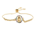Pulsera ajustable bañada en oro con medallón de Virgen María y circonitas de colores - Cadena De Caja De Cuentas Mnls