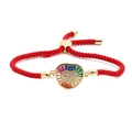 Bracelet ajustable en cordon rouge tressé avec pendentif cœur doré et cristaux - B0055 Corde Rouge