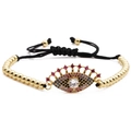 Verstellbares Evil Eye Armband mit Goldperlen und bunten Zirkonia-Kristallen - Perlenkette Böser Blick / Gold/Schwarz (Perlenkette)