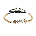 Adjustable copper bracelet featuring a gold-plated fish bone pendant with colorful zircon - Bead Chain