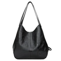 Borsa tote da donna in pelle morbida nera con cuciture geometriche e grande capacità - Nero