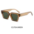 Retro square sunglasses with tea green translucent frames and dark green lenses - Transparent Tea Frame Dark Green Lens (C5)